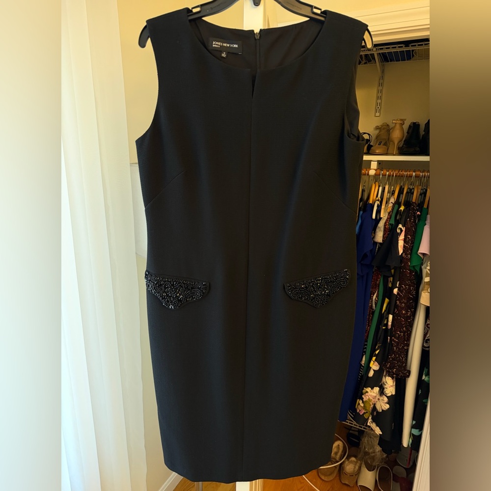 Jones New York Black Midi Dress with Embellished Pockets